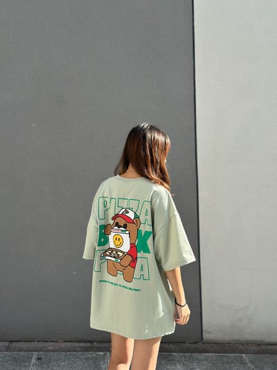 【現貨】PIZZA小熊外送員印花短T5