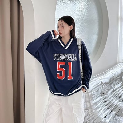 【現貨】VIRGINIA 51 V領撞色棒球大學T3