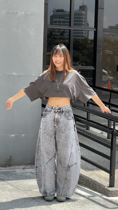 【爆款現貨】灰隕星塵刷色彎刀褲12