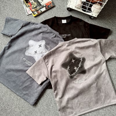 【現貨】荊棘五角星刺繡麂皮短T11