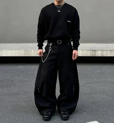 【爆款現貨+預購】美式鉚釘拼接闊腿寬褲3