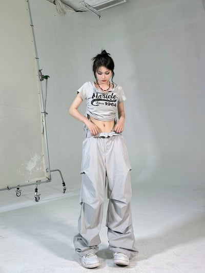 【設計感極強現貨】皺摺工裝垂墜寬褲4