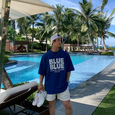 【現貨】夏日陽光BLUE字母短T5