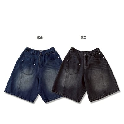 【現貨】水洗特殊前後剪裁小口袋五分牛仔褲8