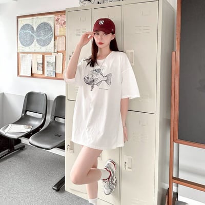 【現貨】毛帽魚植絨印花短T7