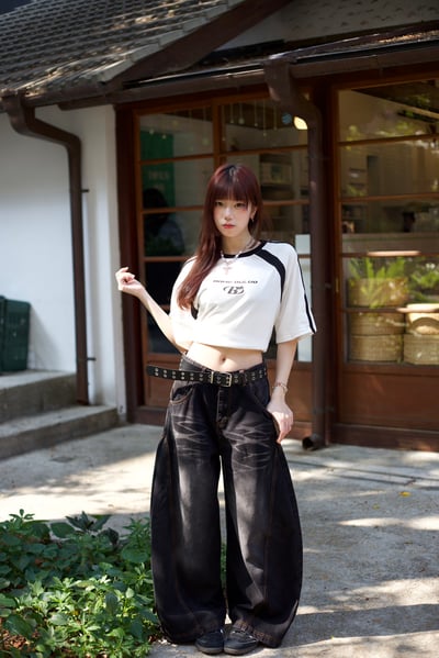 【腿長爆款來襲!!!】閃電裂痕水洗彎刀褲8