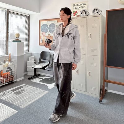 【現貨】星星印花雙鍊連帽外套4