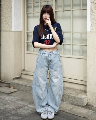 【隨意卻吸睛!!超強神款】裂痕直刷紋彎刀牛仔褲9