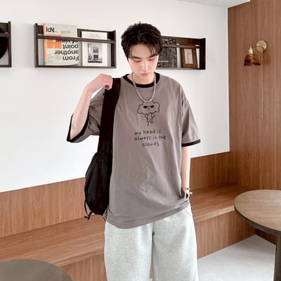 my head is always in the clouds 墨鏡雲朵撞色螺紋短T5