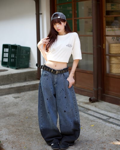 【比例天花板必備現貨】潑墨失序漸層彎刀褲3