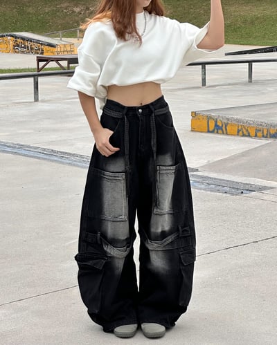 【爆款現貨+預購】街頭解構工裝落地牛仔褲1