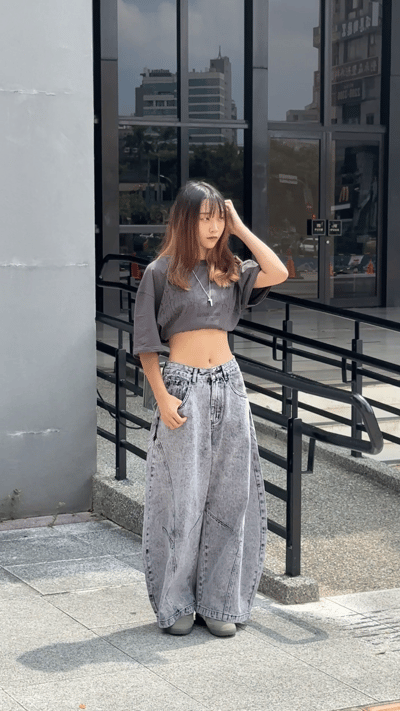 【爆款現貨】灰隕星塵刷色彎刀褲8