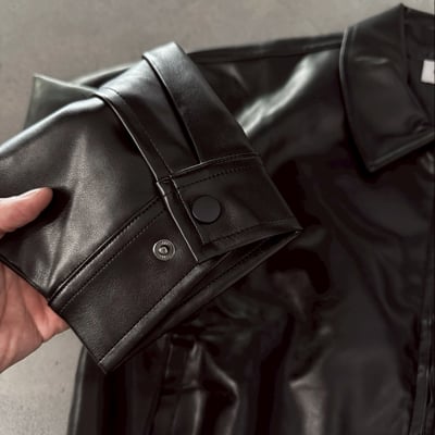 【皮革質感單品】街頭短版BOXY皮革夾克外套10