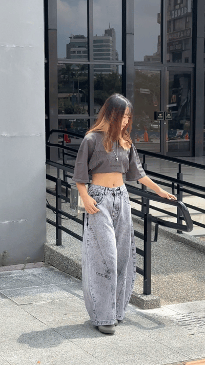 【爆款現貨】灰隕星塵刷色彎刀褲6