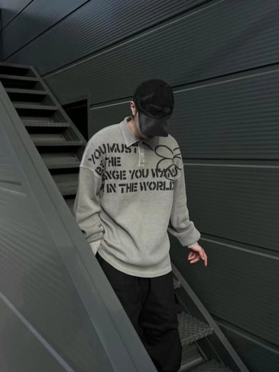 【現貨】水洗小花華夫格長袖POLO衫4