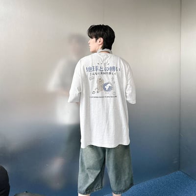 【現貨】地球與貓咪日文短T8