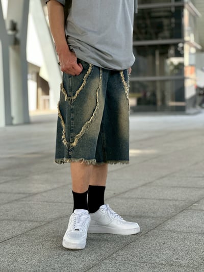 【現貨】做舊鬚邊牛仔寬短褲7