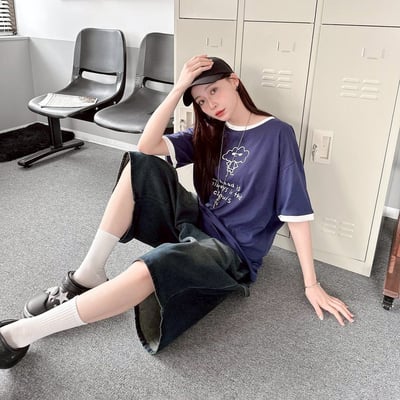 my head is always in the clouds 墨鏡雲朵撞色螺紋短T8