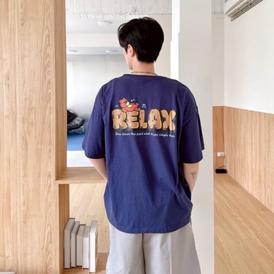 RELAX慵懶熊泡泡字印花短T2