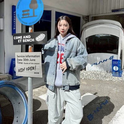 【現貨】廓型仿舊牛仔棒球夾克外套5