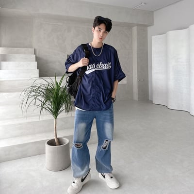 【層次穿搭現貨】網眼開扣棒球衫8