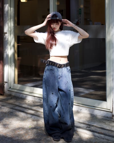 【比例天花板必備現貨】潑墨失序漸層彎刀褲8