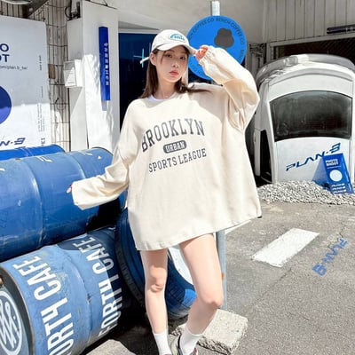 【現貨】BROOKLYN 華夫格束口印花大學T5