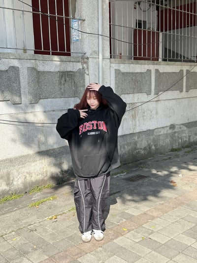 【熱賣不斷!好評大爆單!!】BOSTON刺繡貼布刷毛帽T5