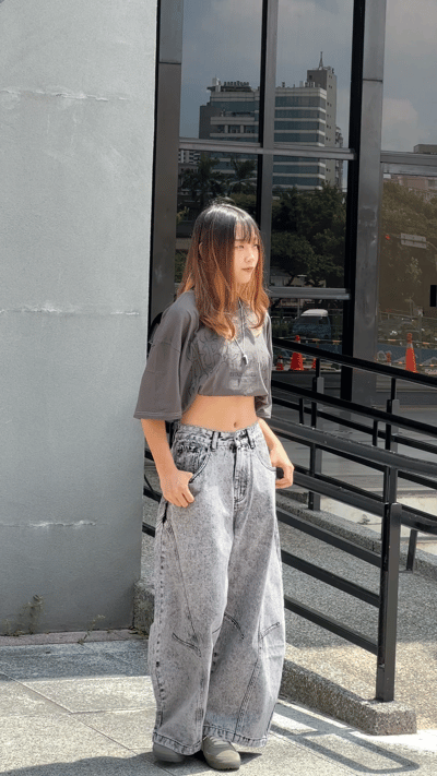 【爆款現貨】灰隕星塵刷色彎刀褲7