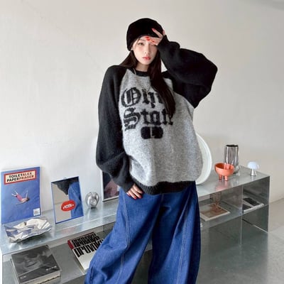 【現貨】歌德字撞色接袖毛衣9