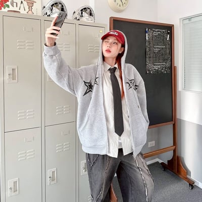 【現貨】星星印花雙鍊連帽外套9