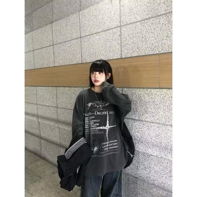 【現貨】做舊水洗街頭風字母斑駁印花長T6