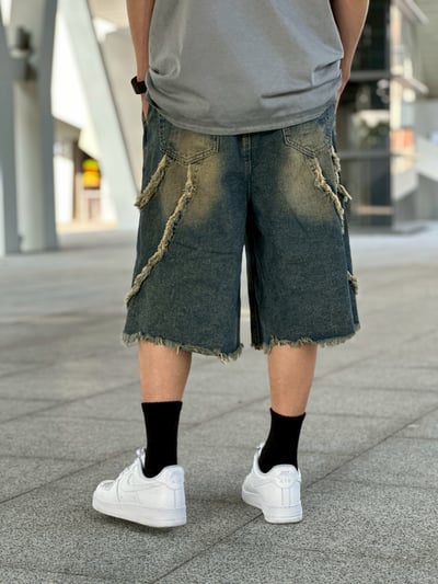 【現貨】做舊鬚邊牛仔寬短褲6