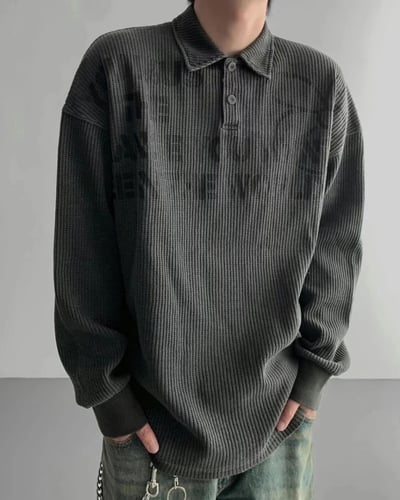 【現貨】水洗小花華夫格長袖POLO衫5