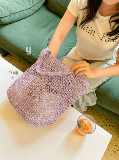 【Yarn-a】Metalic play code shine net bag（織圖＋影片）7