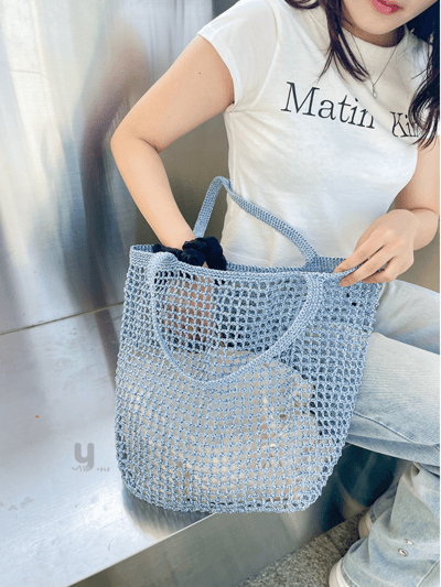 【Yarn-a】Metalic play code shine net bag（織圖＋影片）6