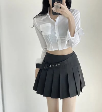 側面腰帶設計 百褶短裙5