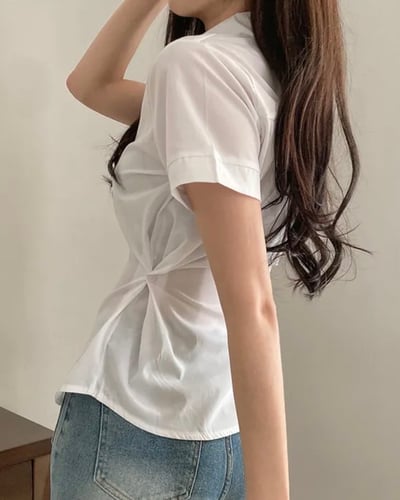 (包色優惠）Karina 收腰襯衫 短袖版 （腰間調節扣）13