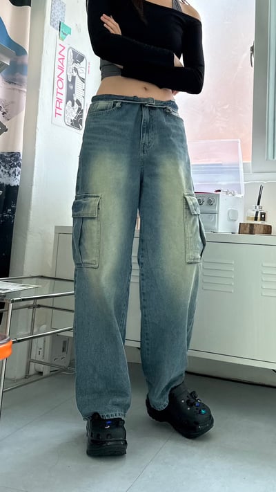 超推 復古刷色口袋工裝牛仔 XS-L2