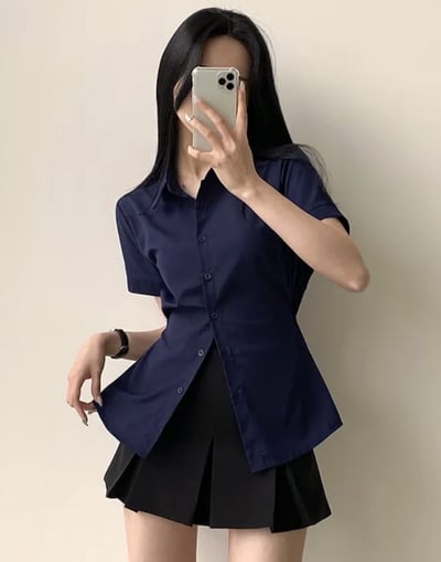 (包色優惠）Karina 收腰襯衫 短袖版 （腰間調節扣）16