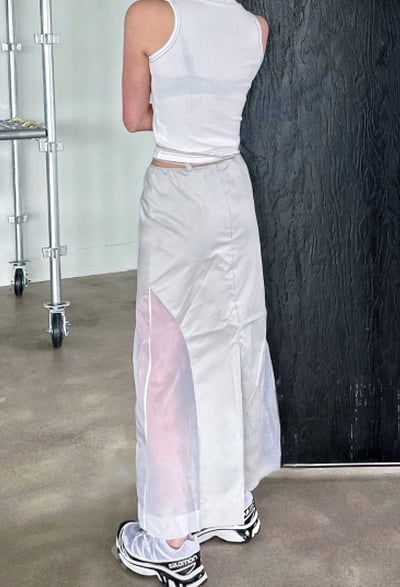 綁帶設計 拼接透膚開衩長裙3