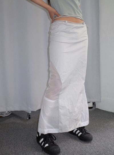 綁帶設計 拼接透膚開衩長裙8