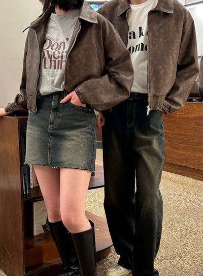 必買 Miu風 復古刷色雙拉鍊皮外套 （男女款）7