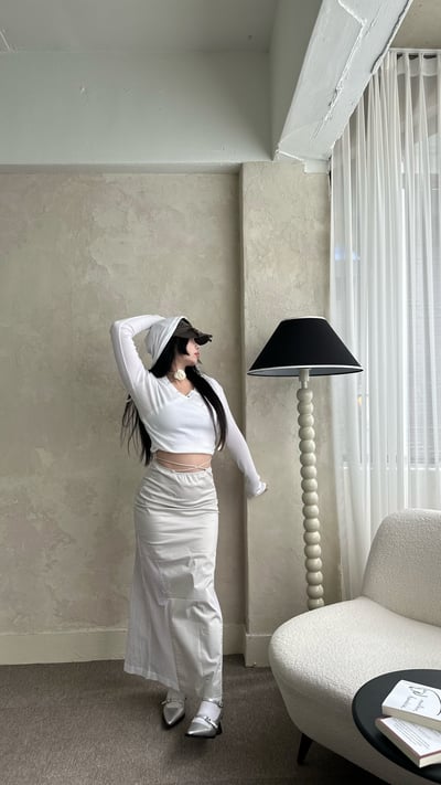 綁帶設計 拼接透膚開衩長裙11