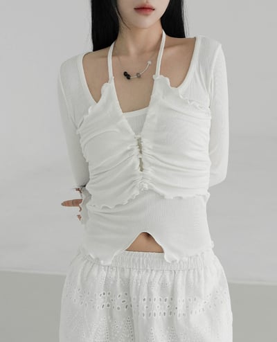 假兩件 抓皺倒V上衣4