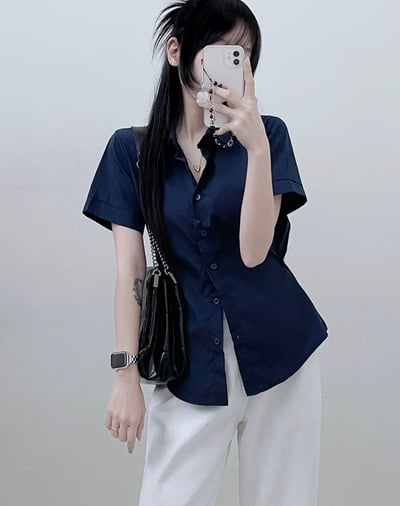(包色優惠）Karina 收腰襯衫 短袖版 （腰間調節扣）6