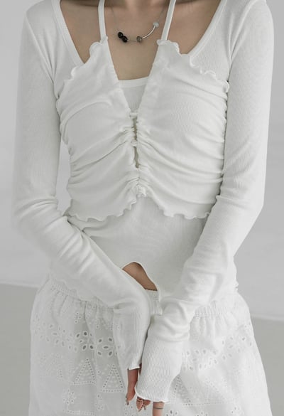 假兩件 抓皺倒V上衣2