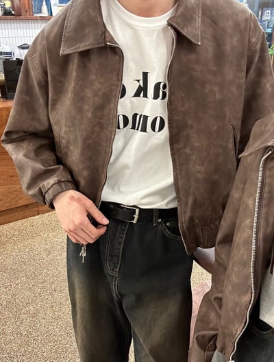 必買 Miu風 復古刷色雙拉鍊皮外套 （男女款）14