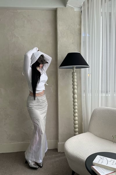 綁帶設計 拼接透膚開衩長裙2