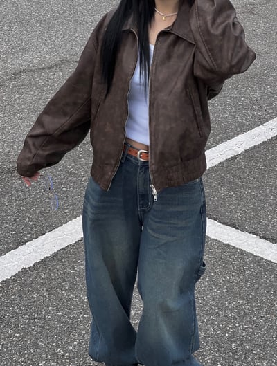 必買 Miu風 復古刷色雙拉鍊皮外套 （男女款）5